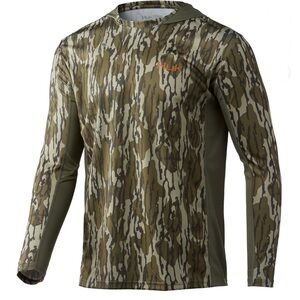 Huk Men's Brown and Green Camo Long Sleeve Tee
